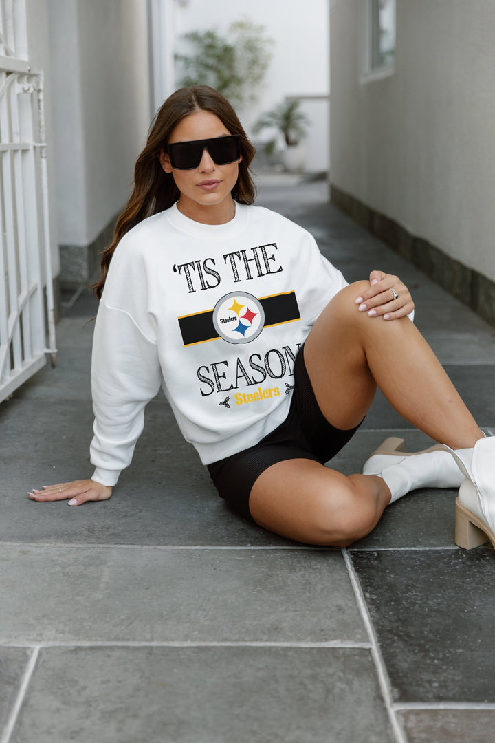 PITTSBURGH STEELERS TOUCHDOWN TIDINGS DROP SHOULDER CREWNECK SWEATSHIRT