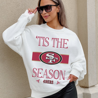 SAN FRANCISCO 49ERS TOUCHDOWN TIDINGS DROP SHOULDER CREWNECK SWEATSHIRT