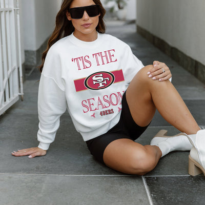 SAN FRANCISCO 49ERS TOUCHDOWN TIDINGS DROP SHOULDER CREWNECK SWEATSHIRT