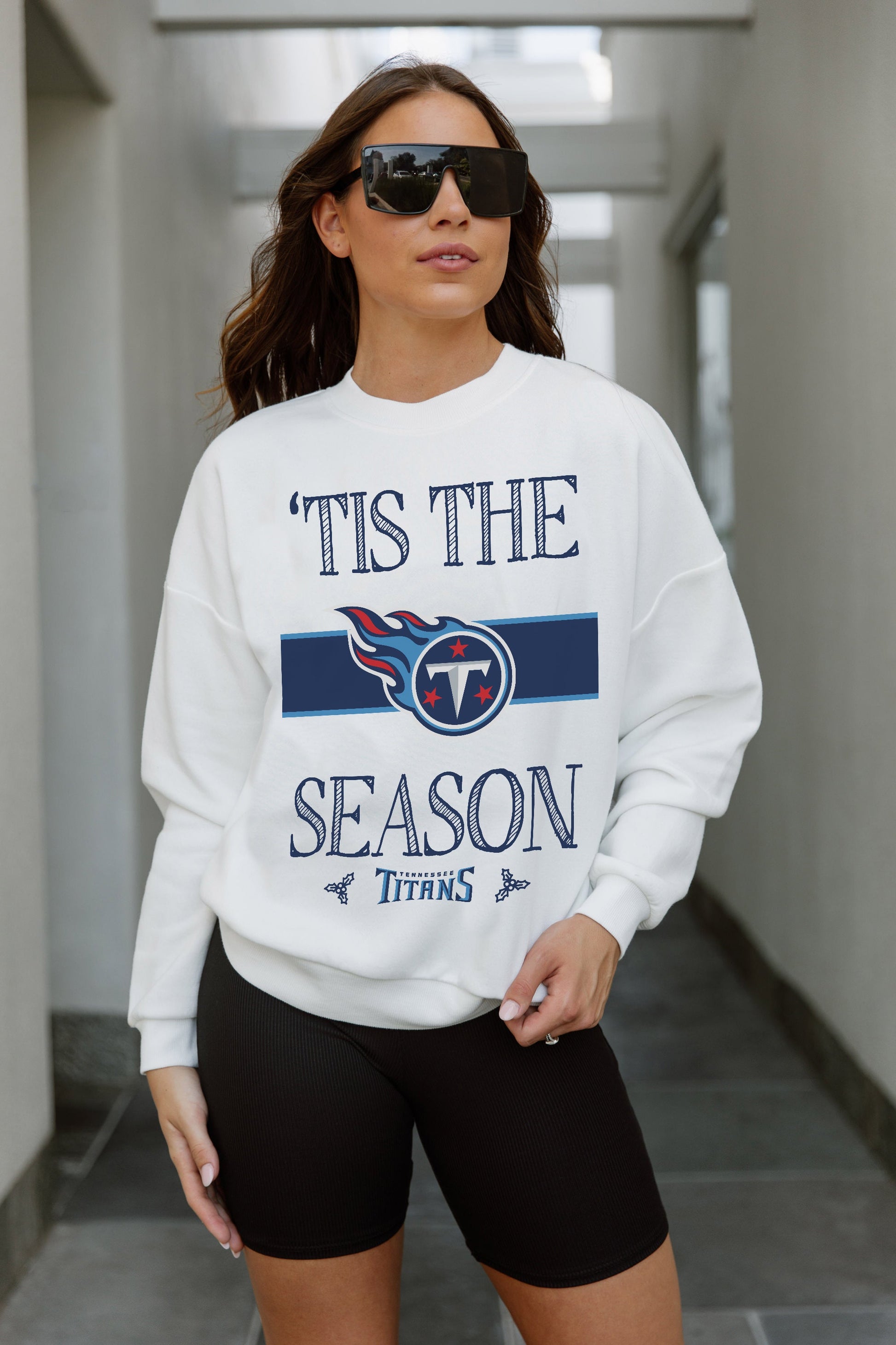 TENNESSEE TITANS TOUCHDOWN TIDINGS DROP SHOULDER CREWNECK SWEATSHIRT