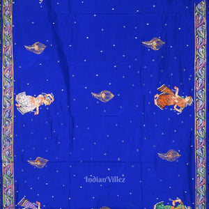 Blue Giri Govardhan Hand-Painted Pattachitra Saree
