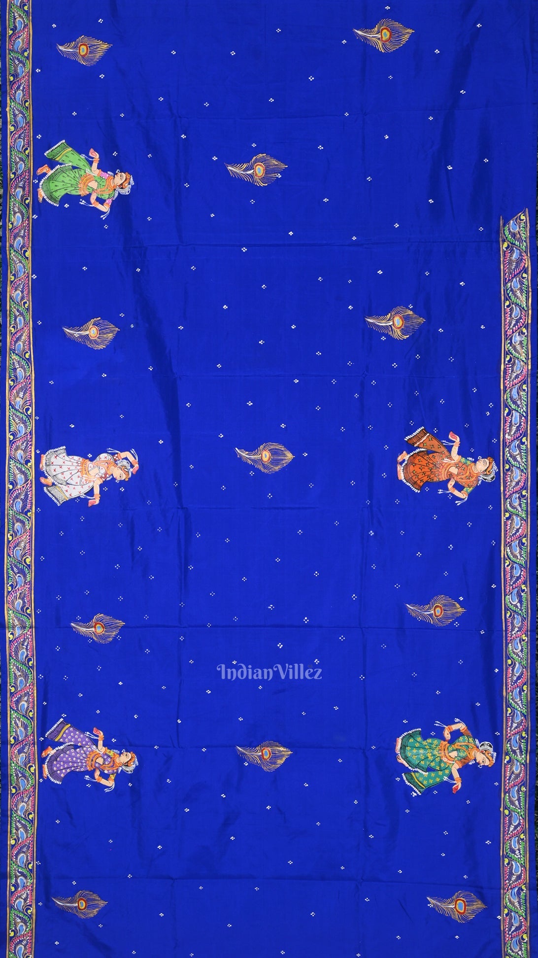 Blue Giri Govardhan Hand-Painted Pattachitra Saree