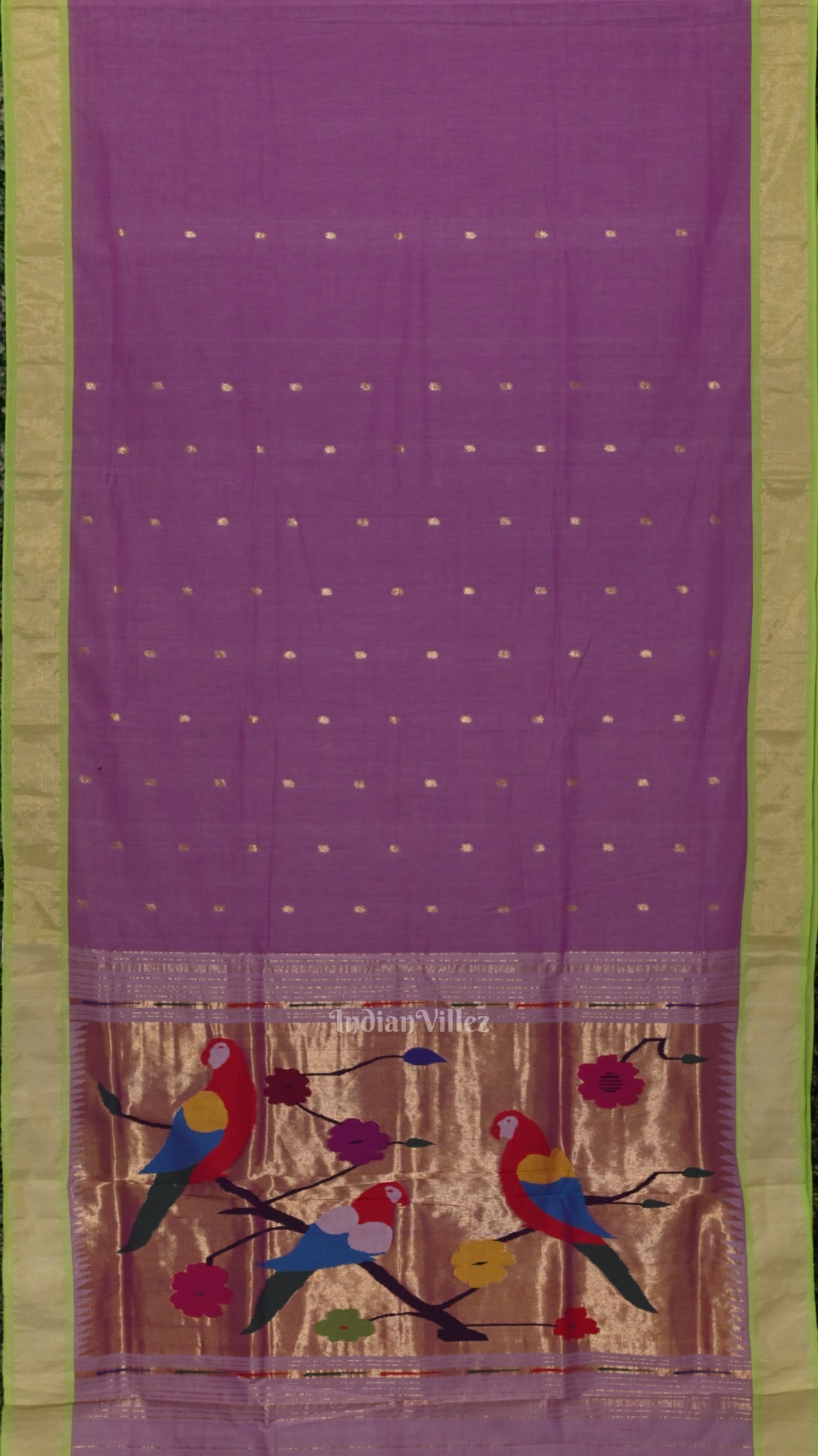 Lavendar Butta Design Cotton Paithani Saree