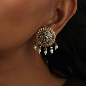 trueBrowns Silver Gold Tone Floral Stud Earrings