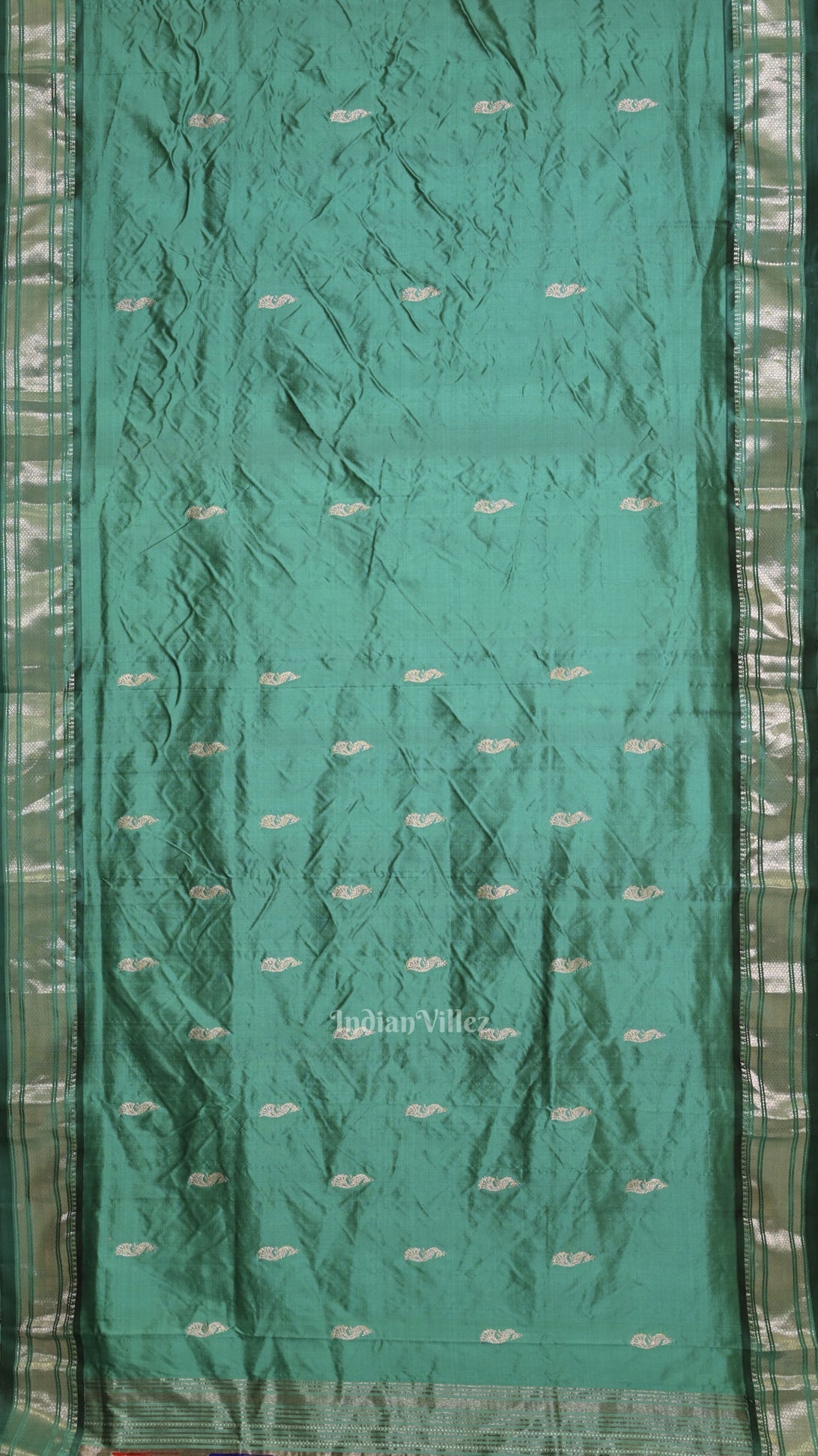 Teal Blue Peacock Butti Paithani Silk Saree