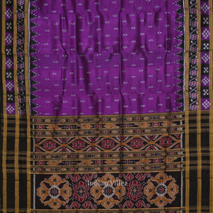 Purple Black Border Pasapali Odisha Ikat Khandua Silk Saree