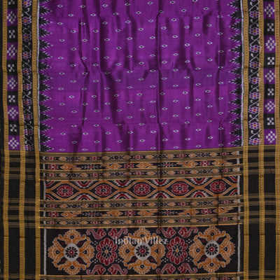 Purple Black Border Pasapali Odisha Ikat Khandua Silk Saree