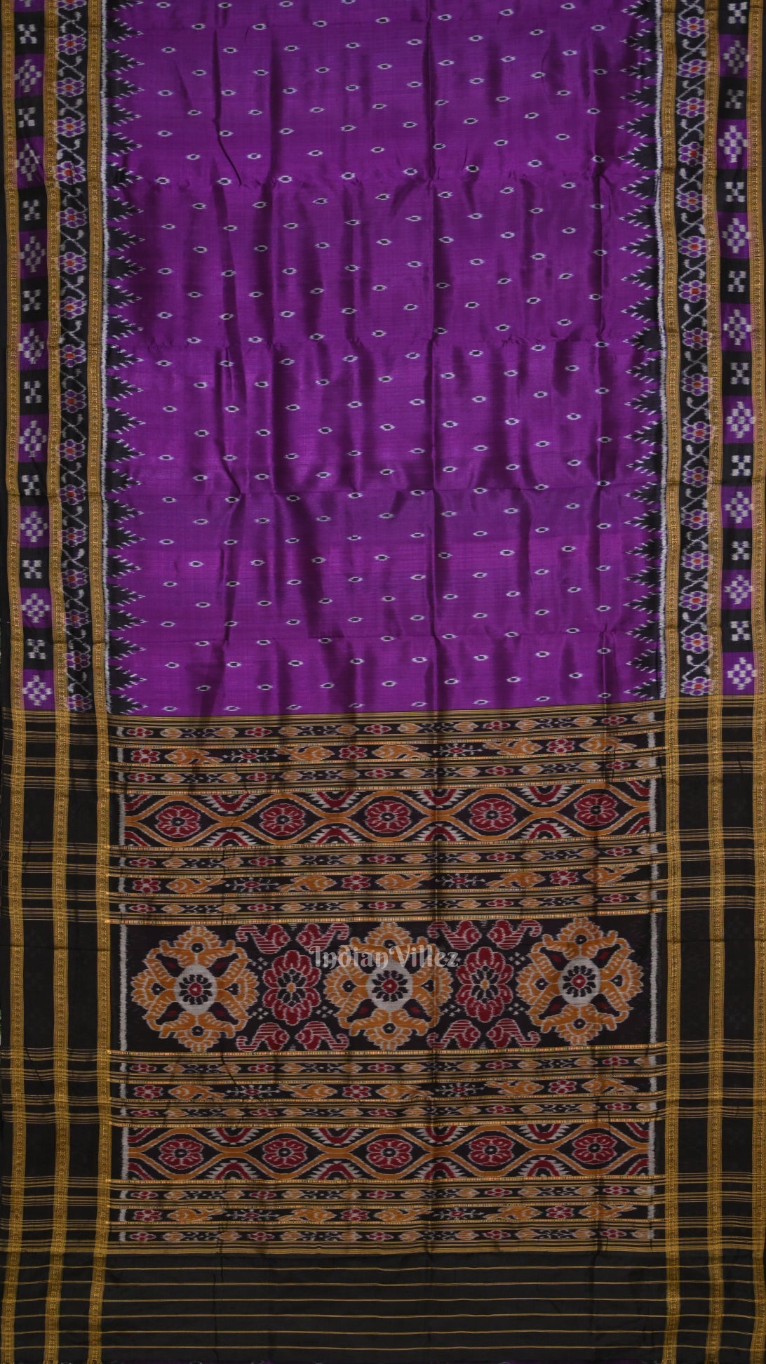 Purple Black Border Pasapali Odisha Ikat Khandua Silk Saree