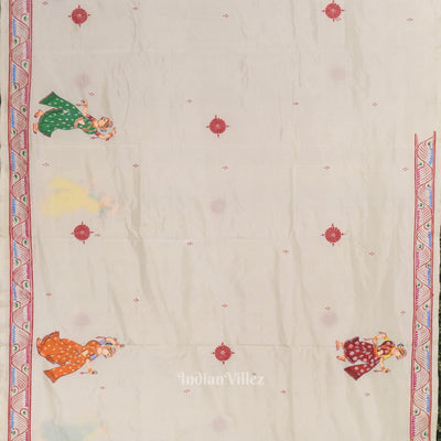 White Krishna Boita Hand-Painted Pattachitra Saree