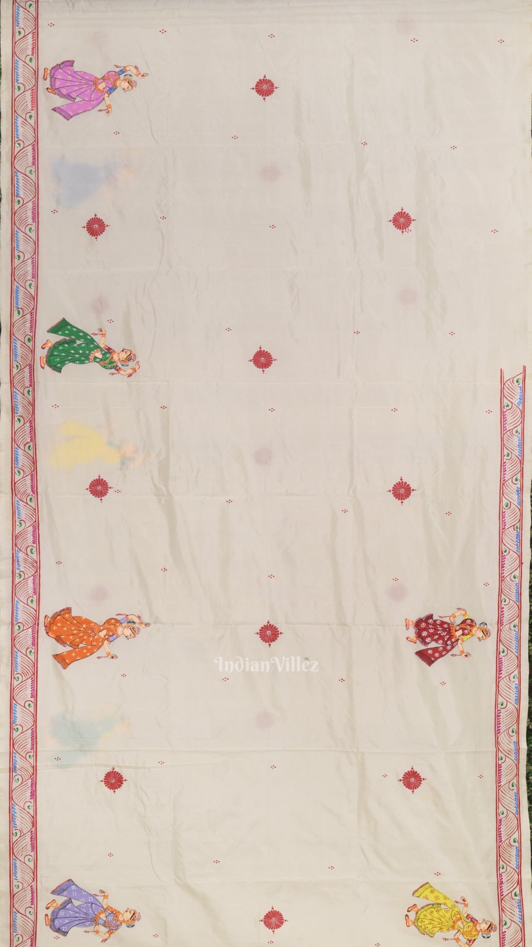 White Krishna Boita Hand-Painted Pattachitra Saree