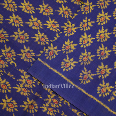 Blue Floral Theme Sambalpuri Ikat Cotton Fabric