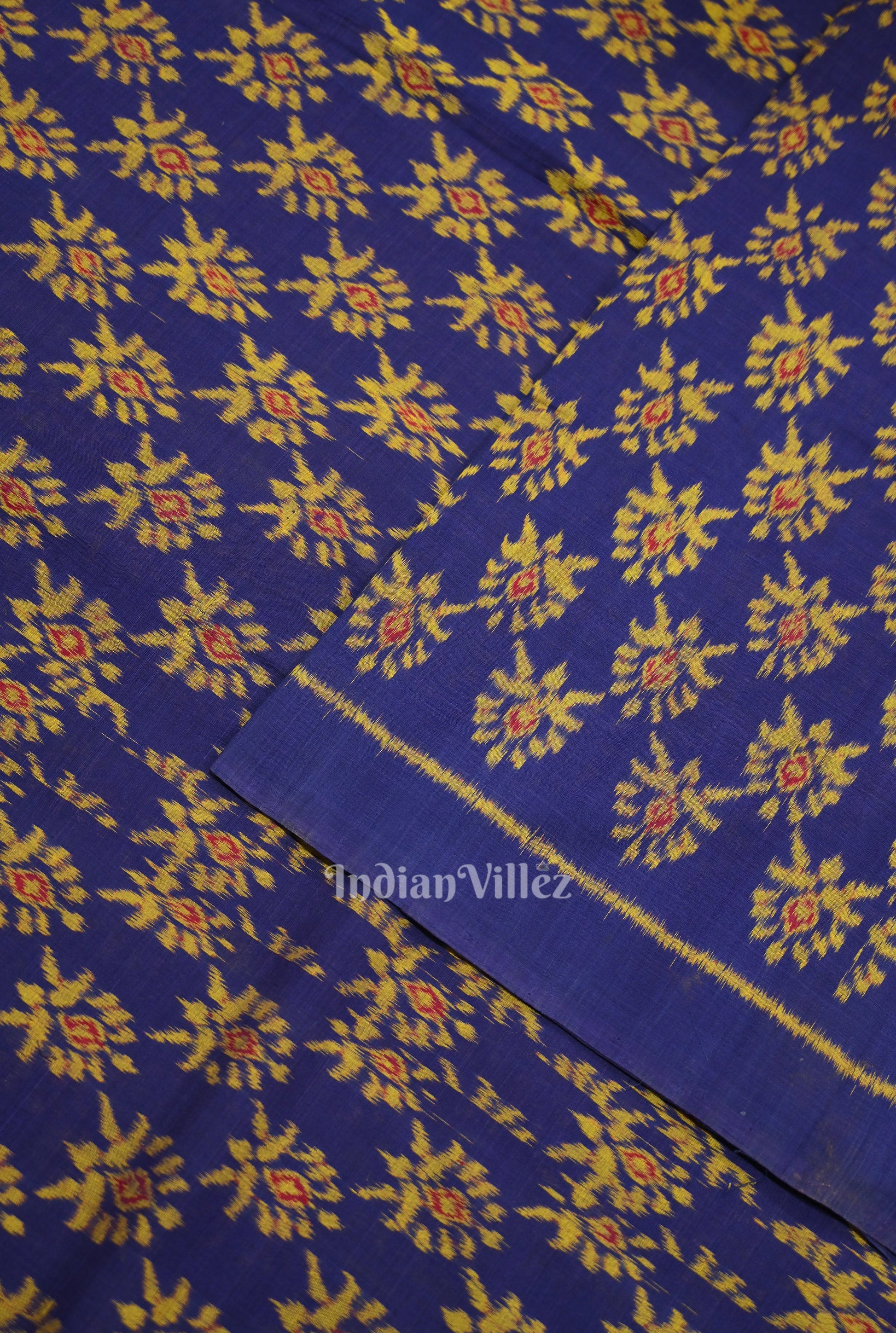 Blue Floral Theme Sambalpuri Ikat Cotton Fabric