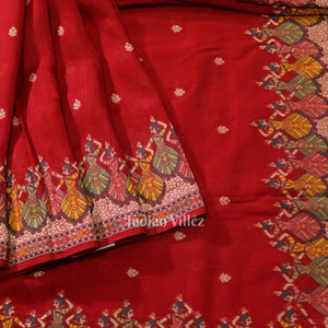 Deep Red Nartaki Theme Tussar Banarasi Handloom Silk Saree