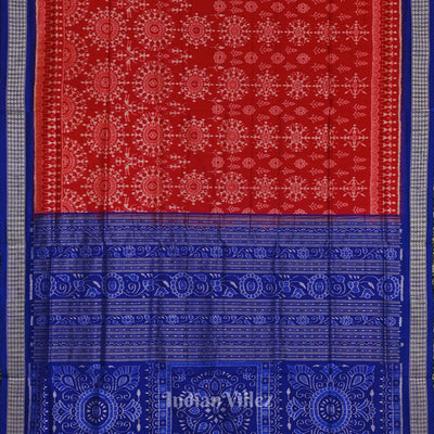 Red with Royal Blue Odisha Ikat Sambalpuri Silk Saree