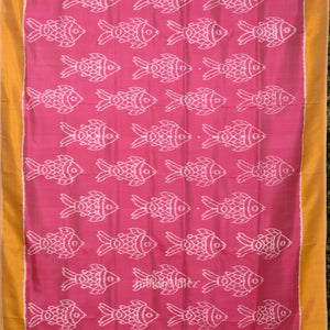 Baby Pink Yellow Fish Motif Odisha Ikat Contemporary Designer Saree