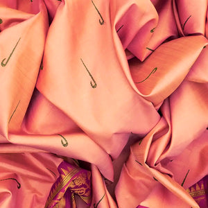 Peach Fuzz Handloom Natural Dyed Silk Saree With Muniya Buttas