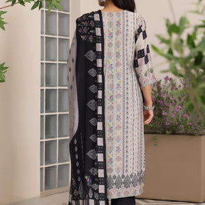 Grey Printed Silk Blend Straight Suit With Dupatta