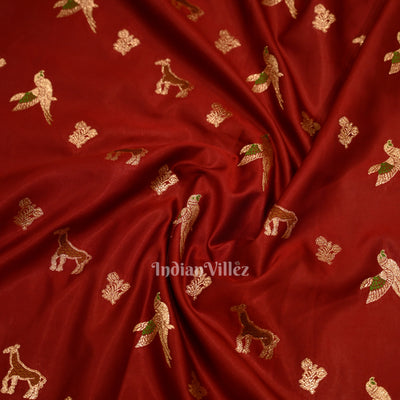 Deep Red Marriage Theme Pure Mashru Satin Silk Banarasi Saree