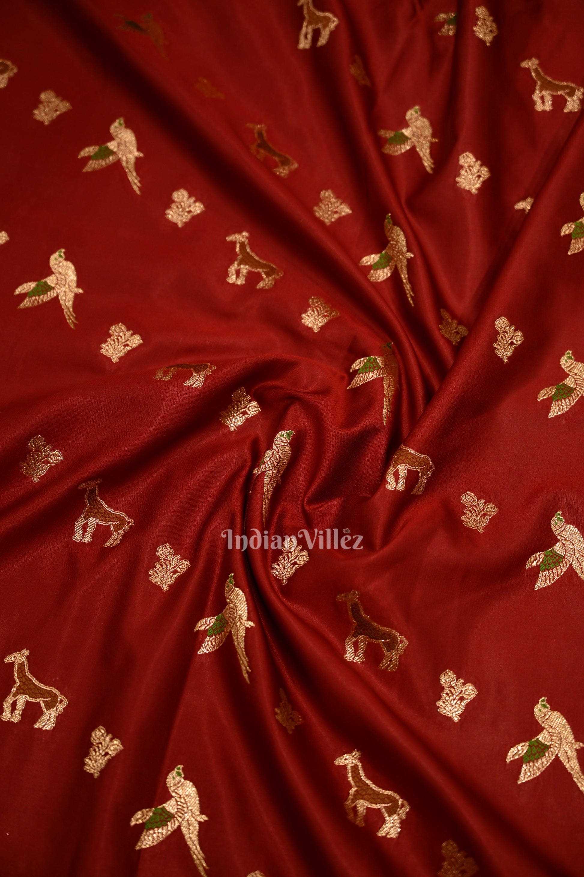 Deep Red Marriage Theme Pure Mashru Satin Silk Banarasi Saree