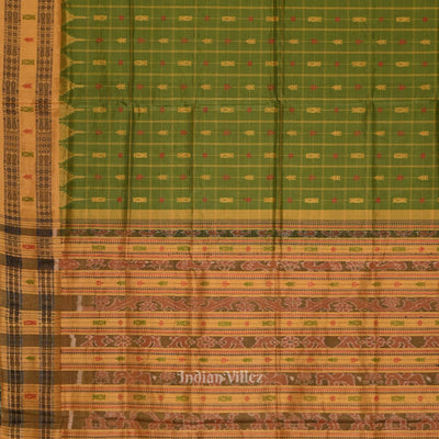 Green Yellow Hazar Buti Bomkai Tussar Silk Saree with Sarabandha Anchal