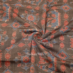 Cement Gray Black Fower Motif Sambalpuri Odisha Ikat Cotton Fabric