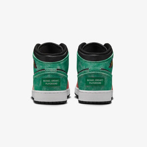 Jordan | AIR JORDAN 1 MID SE (GS)  { BLACK/PINE GREEN-DUNE RED-PINE GREEN