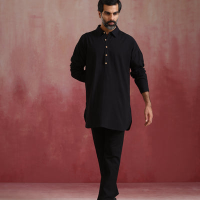 trueBrowns Men's Black Cotton Co-ord set