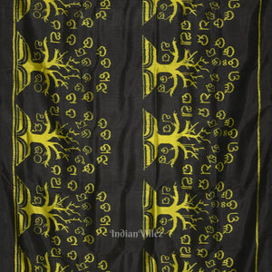 Black Neon Yellow Odia Barnamala Contemporary Silk Saree