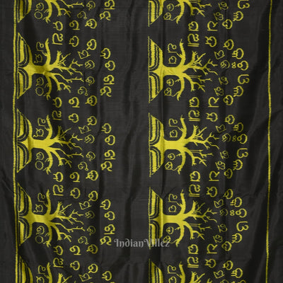 Black Neon Yellow Odia Barnamala Contemporary Silk Saree
