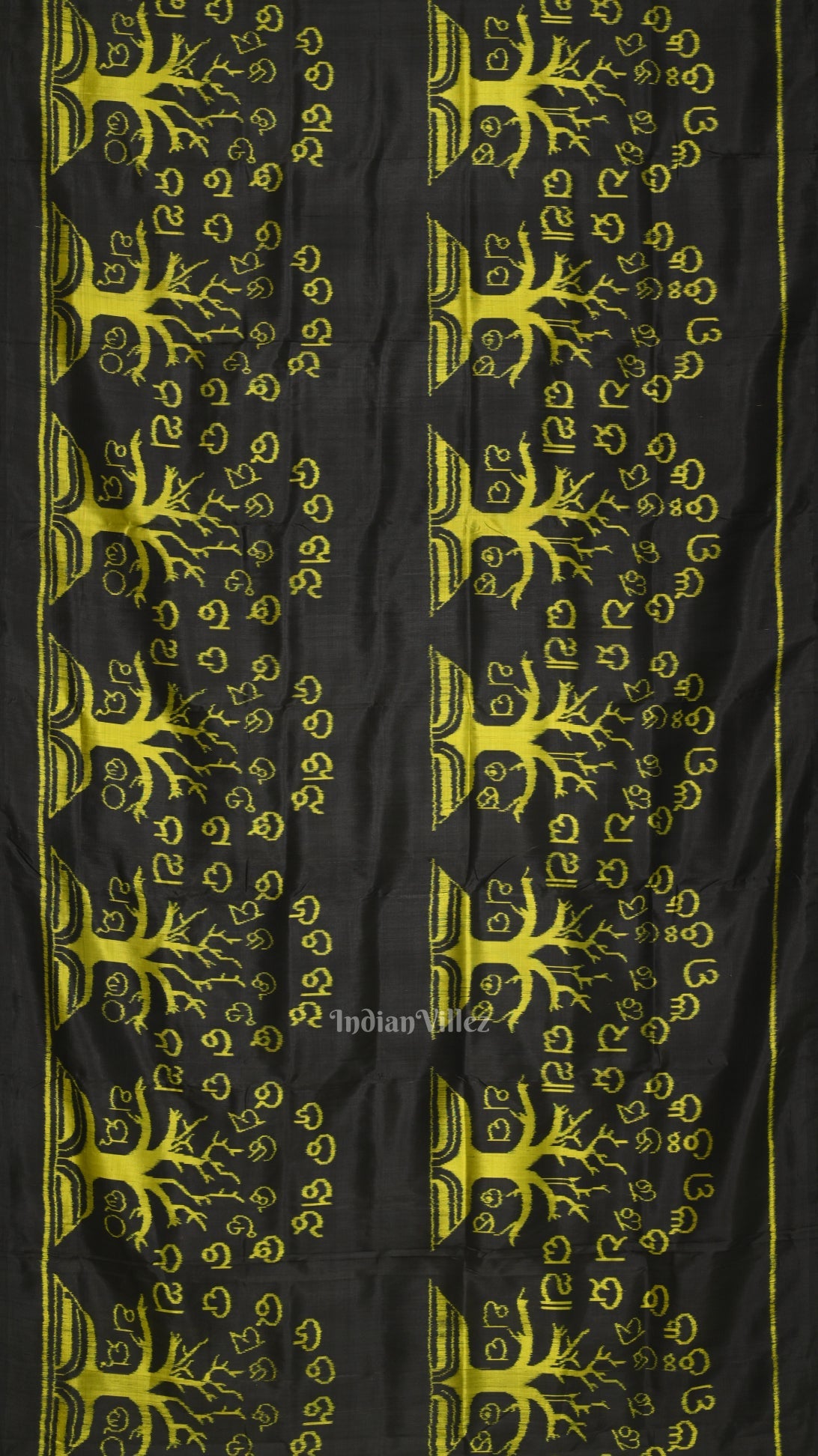 Black Neon Yellow Odia Barnamala Contemporary Silk Saree