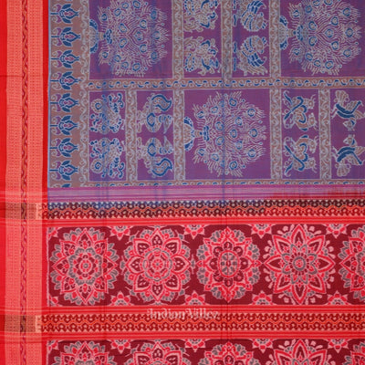 Blue Red Jhoti Theme Sambalpuri Cotton Saree