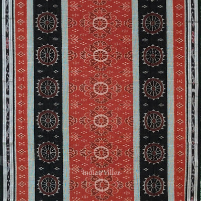 Maroon Black Floral Odisha Handloom Sambalpuri Ikat Cotton Saree