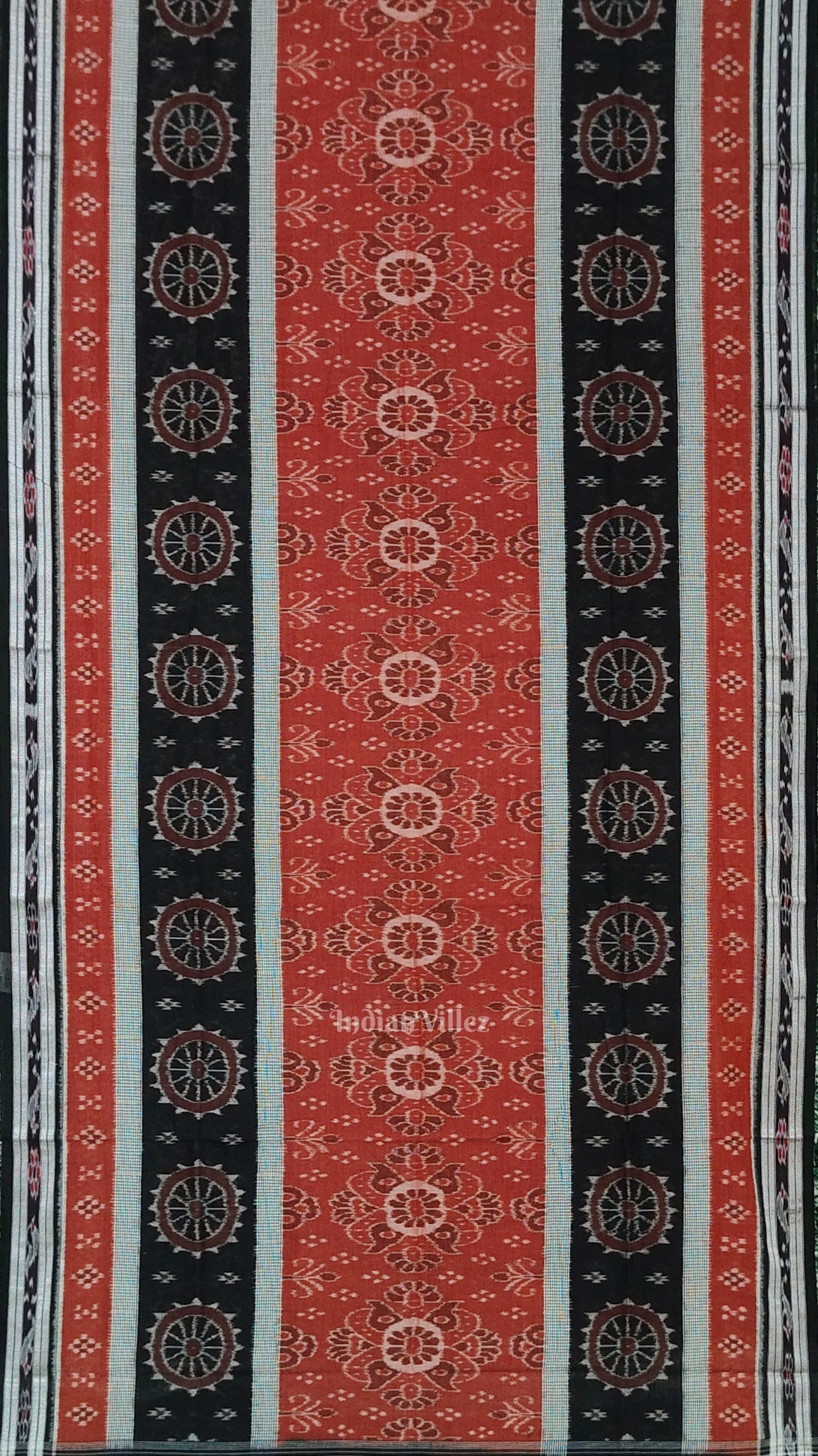 Maroon Black Floral Odisha Handloom Sambalpuri Ikat Cotton Saree