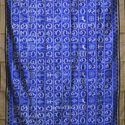 Royal Blue Odia Barnamala Odisha Ikat Khandua Silk saree