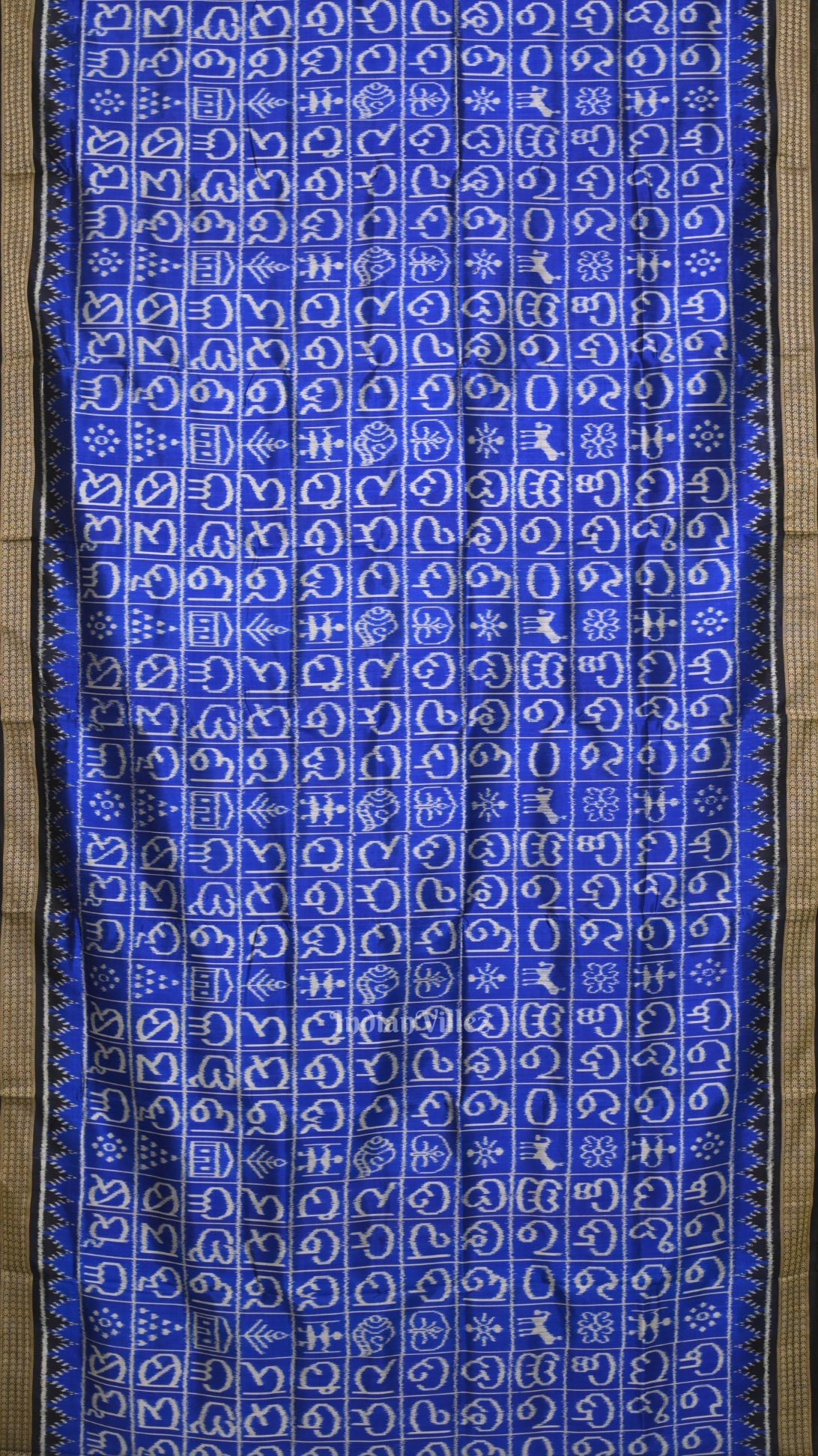 Royal Blue Odia Barnamala Odisha Ikat Khandua Silk saree