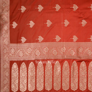 Cherry Red Soft Pure Mashru Satin Silk Banarasi Saree