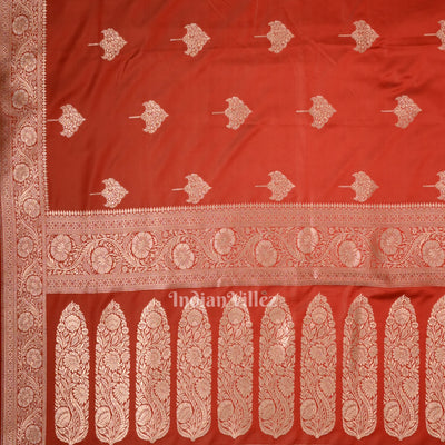 Cherry Red Soft Pure Mashru Satin Silk Banarasi Saree