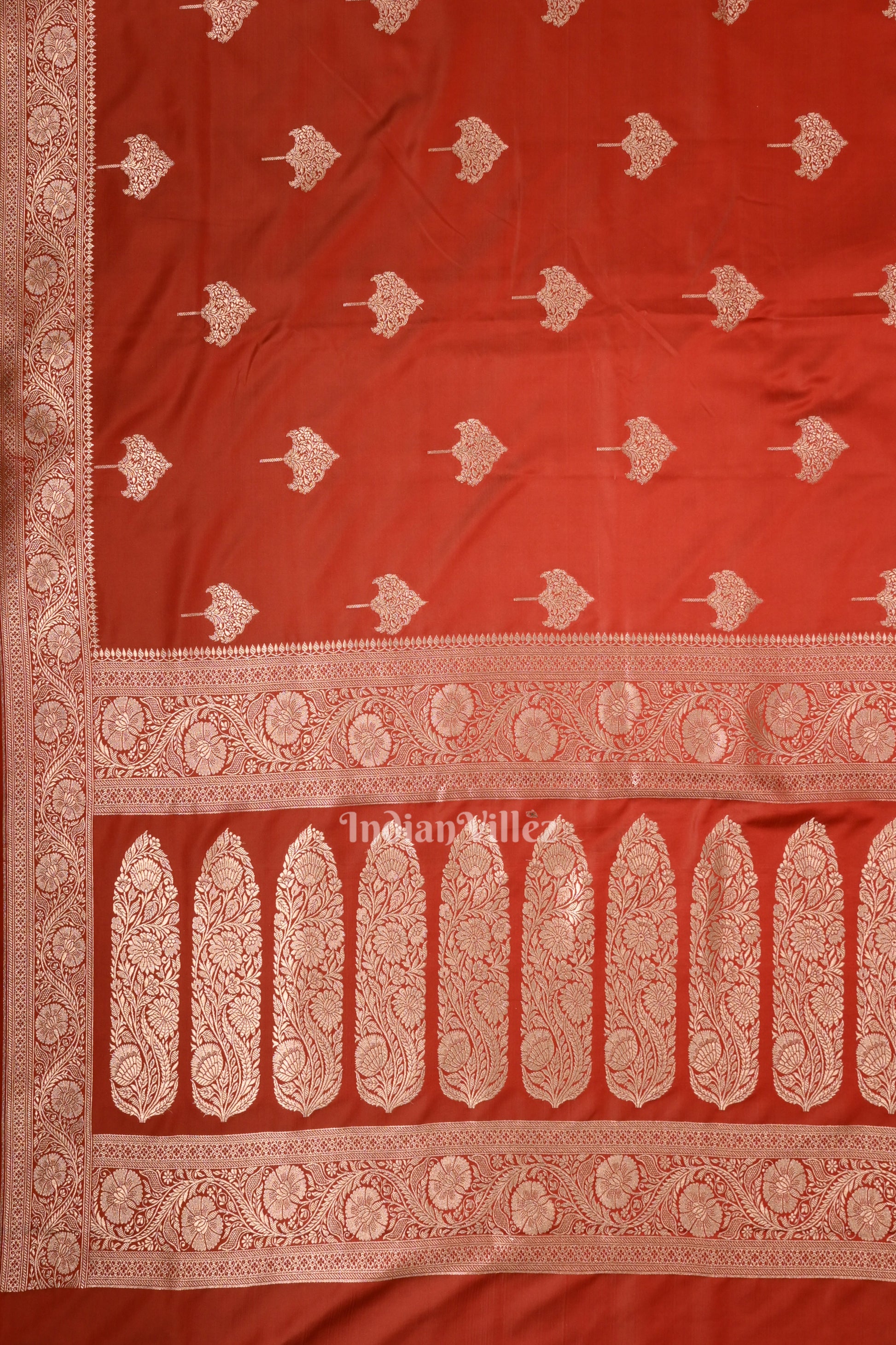 Cherry Red Soft Pure Mashru Satin Silk Banarasi Saree