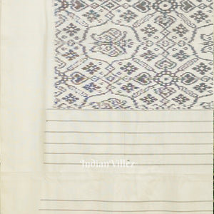 White Black Printed Pochampally Ikat Silk Saree