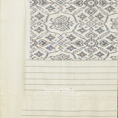 White Black Printed Pochampally Ikat Silk Saree