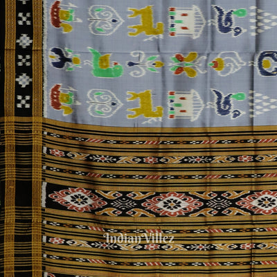 Ash Grey Nabakothi Nabarangi Khandua Silk Saree with Pasapali Anchal