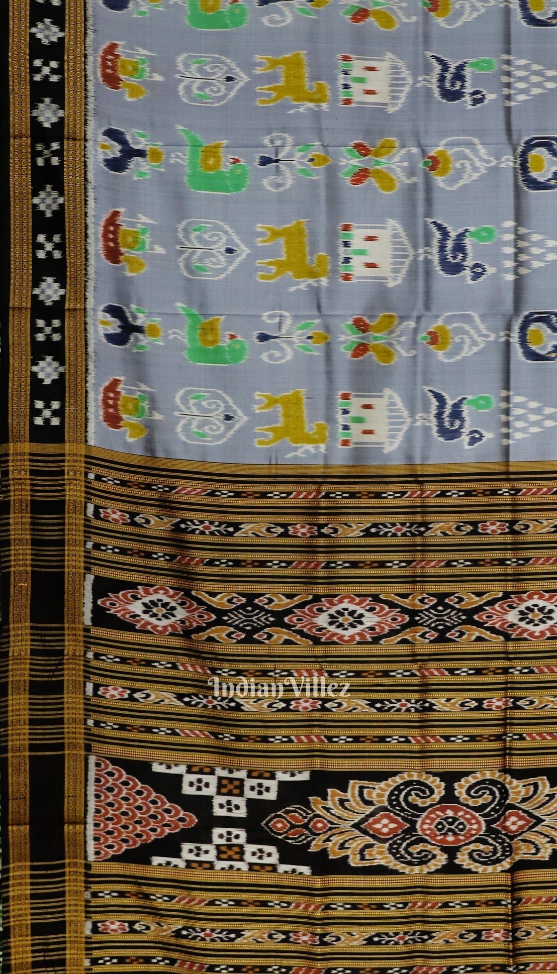 Ash Grey Nabakothi Nabarangi Khandua Silk Saree with Pasapali Anchal