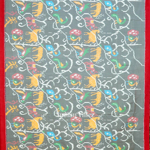 Grey Nature With Wildlife Design Pochampally Ikat Silk Saree