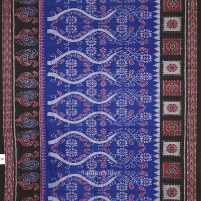 Blue Black Floral Odisha Ikat Sambalpuri Cotton Saree