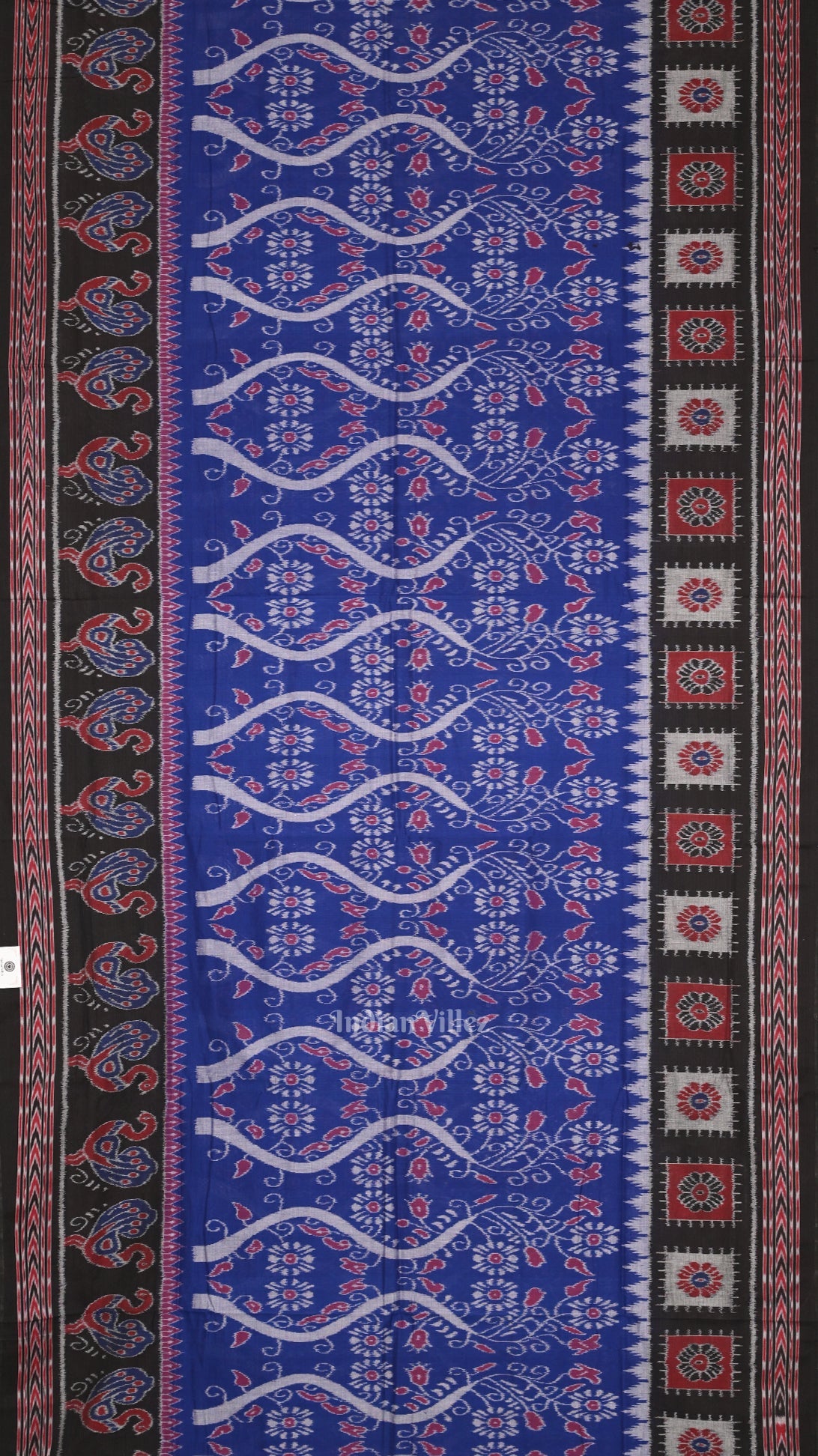 Blue Black Floral Odisha Ikat Sambalpuri Cotton Saree