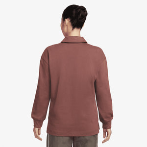 NIKE | OVERSIZED LONG-SLEEVE POLO { RED SEPIA/SAIL