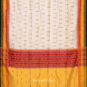 White Kathiphera Odisha Ikat Khandua Silk Saree