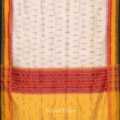White Kathiphera Odisha Ikat Khandua Silk Saree