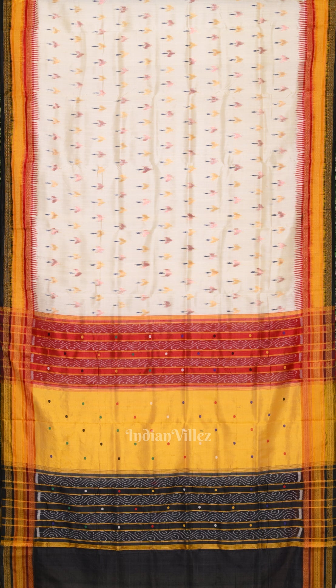 White Kathiphera Odisha Ikat Khandua Silk Saree