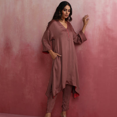 trueBrowns Brown Modal High low Kurta Set